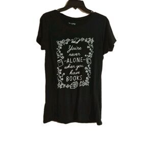 Black Matter T-Shirt Books Size Large Black White Never Alone With Books Tee Top